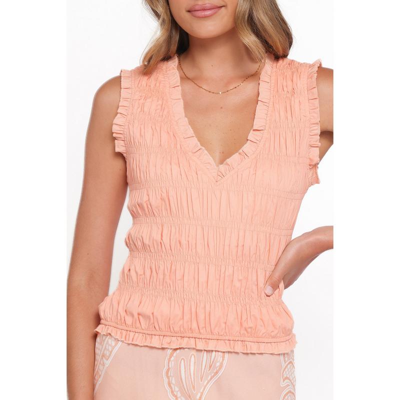 Xenia Smocked Top - Peach