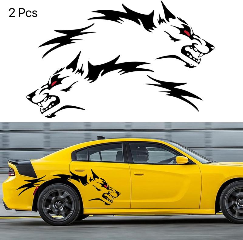 RAVOONY 2Pcs Wolf Car Sticker Decal for Car Body Side Stickers Auto Red-Eyed Wolf Totem Automotive Vinyl Truck Decal Bold Fierce Design Waterproof Universal Application Vehicle Exterior Decoration