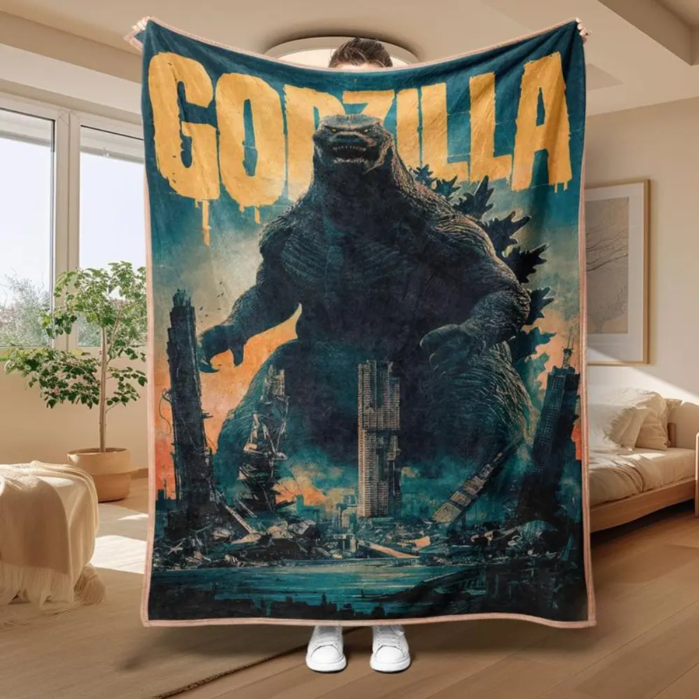 Godzilla City Impact Theme Blanket - A soft and lightweight travel blanket perfect for science fiction enthusiasts, an ideal gift for friends and family, a flannel blanket