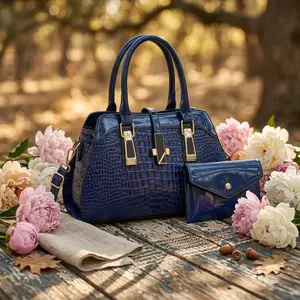 Luxury Crocodile Pattern Handbag Set | 2-in-1 Tote & Clutch | Trendy Crossbody Bag for Women