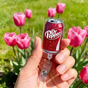 Dr Pepper Soda Can Badge Reel, Glitter Acrylic ID Holder, Cute Work Accessory