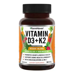 FarmHaven Vitamin D3 K2 Capsules - 5000 IU D3 and 100 mcg K2 - Cholecalciferol MK7 with Veggie Fruit Blend - Vitamin D K2 Supplement for Immune System & Heart Health - Vegetarian, Non-GMO, 90 Caps Healthcare Fitness Dietary Edible