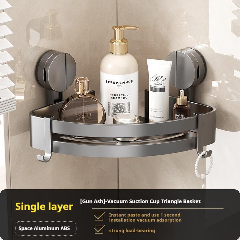 No Drilling Heavy Duty Shower Cage with Hooks, Bathroom Wall Mounted Basket Organizer, Easily Removable Rust-Proof Stainless Steel Shower Cage suction  cup bathroom  accessories Home Goods