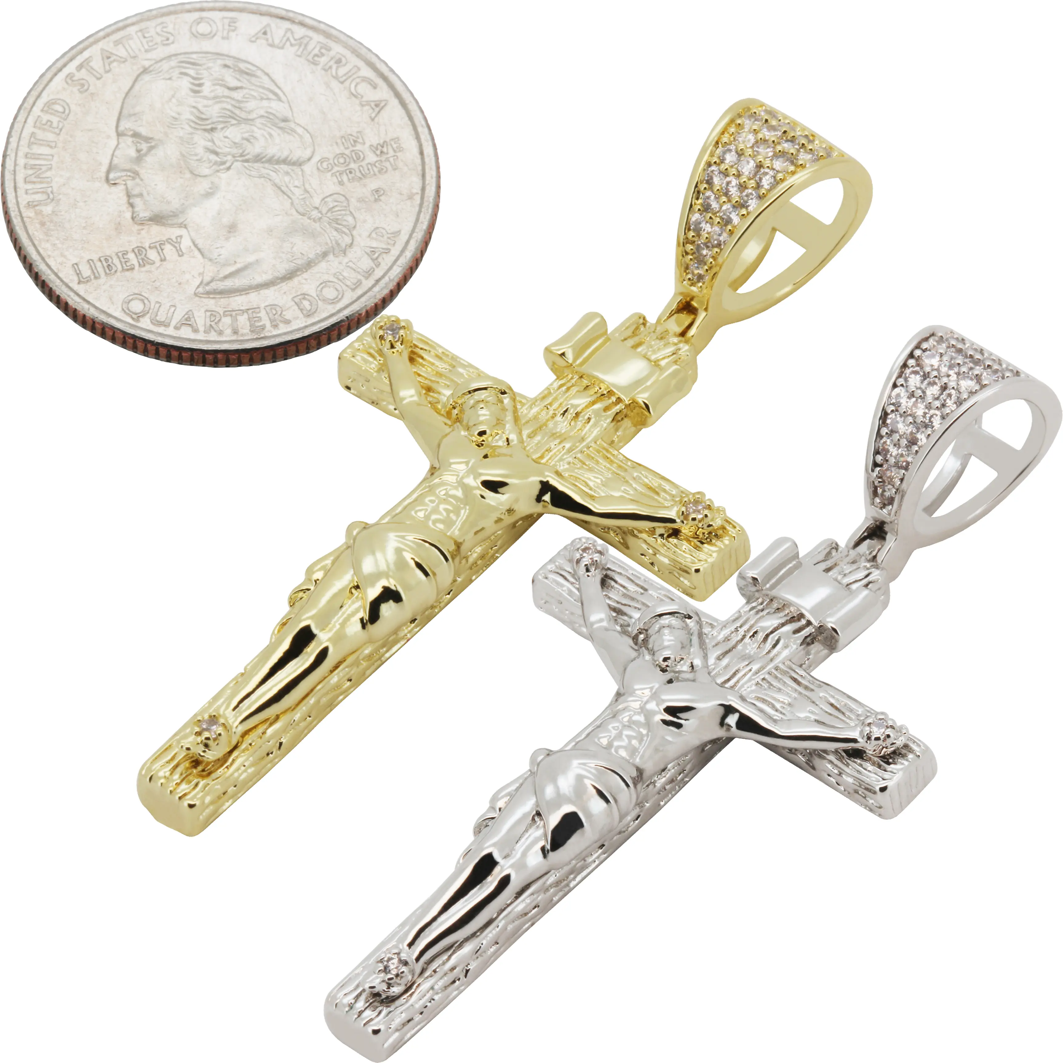 14k Yellow/White Gold Plated AAA Cubic Zirconia Crucifix Cross Pendant