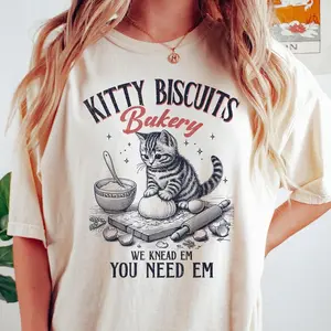 Comfort Colors® Kitty Biscuits Bakery Shirt, Kitten Baker Shirt, Cute Cat Shirt, Funny Cat Mom Gift Shirt, Baking Cat Shirt, We Knead Em Tee trending top