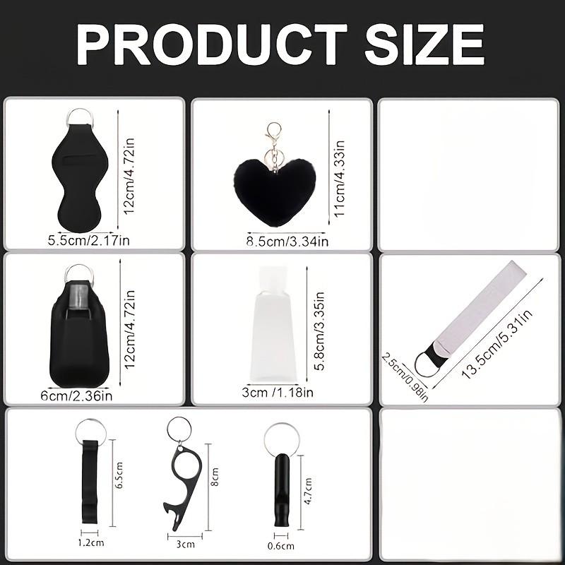 11-Piece Wristband Keychain Set Includes perfume bottle card holder, bottle opener, hand sanitizer bottle, and other car key accessories Stylish and protective keychain designed for women (Deep Black)