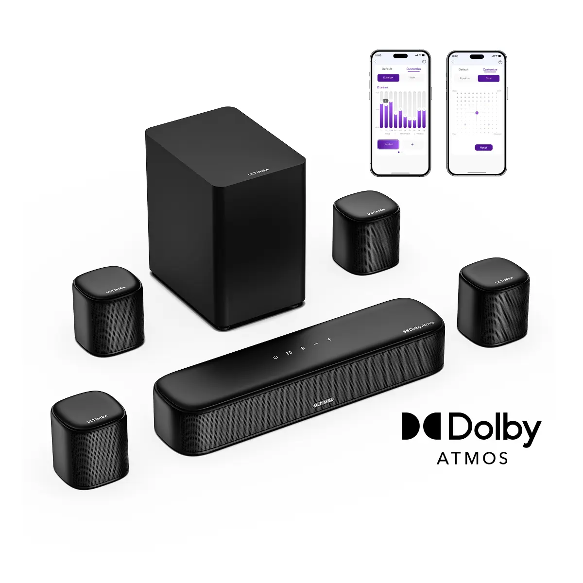 ULTIMEA 7.1ch Soundbar with Dolby Atmos, Surround Sound System for TV with 4 Surround Speakers, Sound Bar for Smart TV with App Control, Soundbar with Subwoofer for Home Theater, HDMI eARC, Bluetooth,  Aura A60#SummerVibes