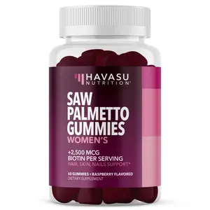 Saw Palmetto for Women + 2500 mcg Biotin Gummies - DHT Blocker and Biotin Gummies for Hair Skin and Nails - Supports Stronger Appearance of Hair for Women Post-Partum - 60 Vegan Saw Palmetto Gummies