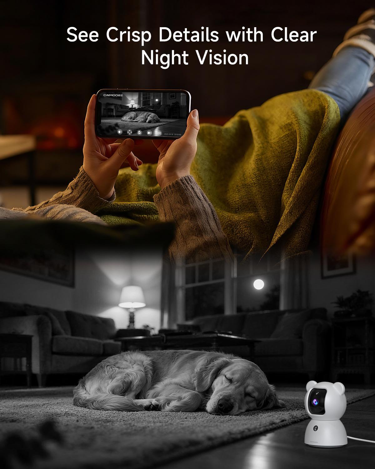 【New Year Big Sales】CINMOORE 4MP/2.5K With 32GB Storage Card pet camera WiFi Indoor Security Camera camara de seguridad de casa Two-Way Audio Night Vision Clear Monitoring Recording Baby Crying monitoring cameras for home 360 camera mini camera Button Sd