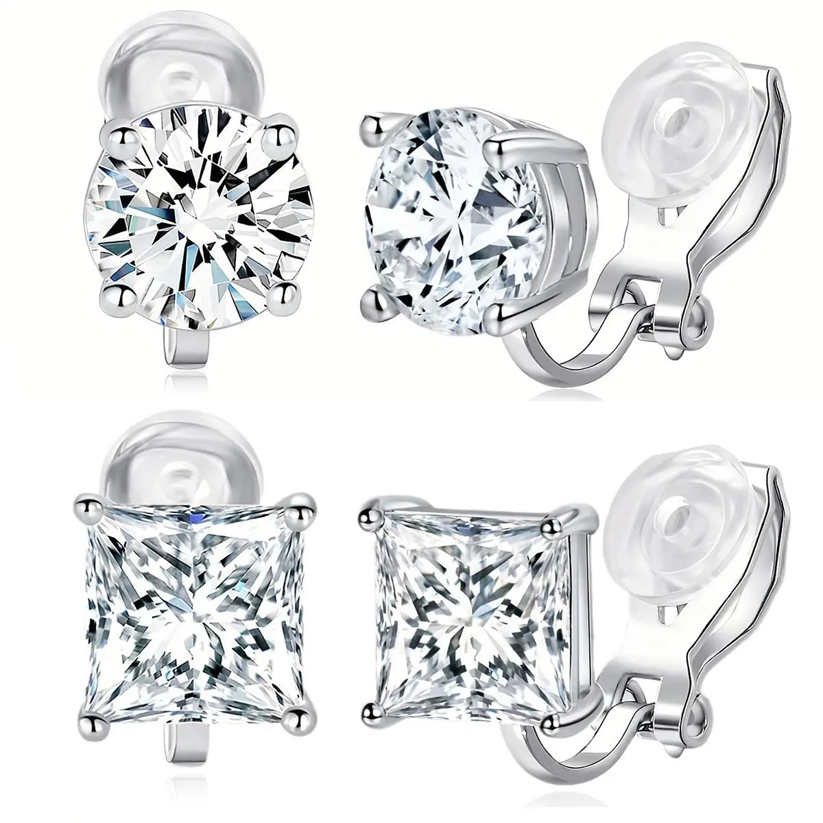 CZ Clip On Stud Earrings for Women and Men Hypoallergenic Non Pierced Clip Earrings For Women Studs Set