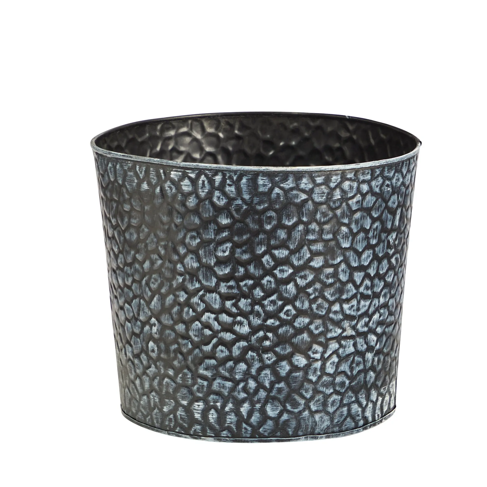 11.5in Round Embossed Metal Tin Bucket - Outdoor Metal Planter, Textured Pebble Pattern Garden Planter for Home Improvement, Container Gardening