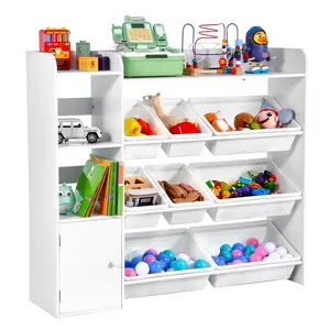 VEVOR Kids Toy Storage and Bookshelf,  , 4-Tier Toy Storage Organizer with 8 Flexible Plastic Bins, Kids Cubby Cabinet with Bookshelf for Study Room, Bedroom, Playroom, Classroom, Nursery, White