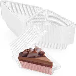 100 Pieces Cake Slice Plastic Containers with Lids 5 Inches Hinged Lid Cheese Cake Container, for Home, Bakery and Cafe MFDSJ
