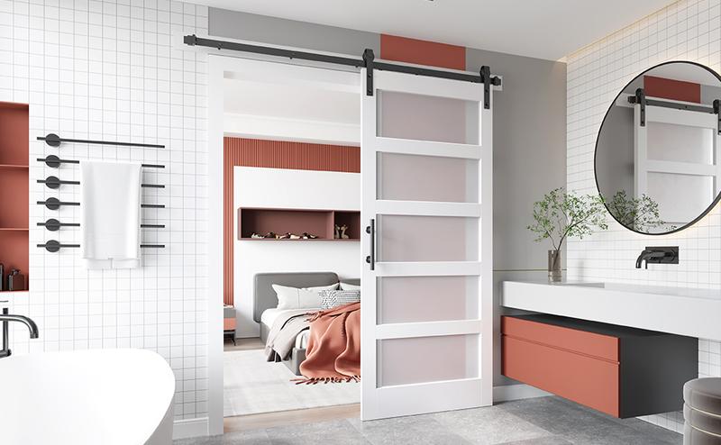 Easelife-Glass Barn Door with Hardware Kit & Handle, Pre-Drilled Ready to Assemble, Waterproof PVC Coating