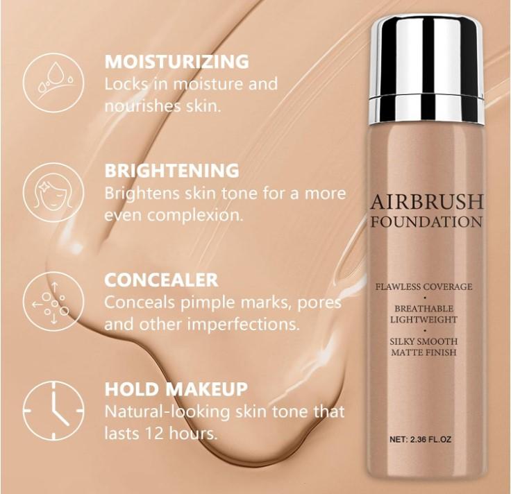 AirBrush Foundation Spray With Primer and Brush, Silky Mist Foundation Spray Makeup, Full Coverage Foundation for Smooth Radiant Finish, Formula Breathable Lightweight Hydrating(#1 Natural)