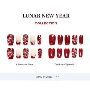 U1 Nails Lunar New Year Collection Handmade Medium Square Press on Nails for Festive Everyday Wear