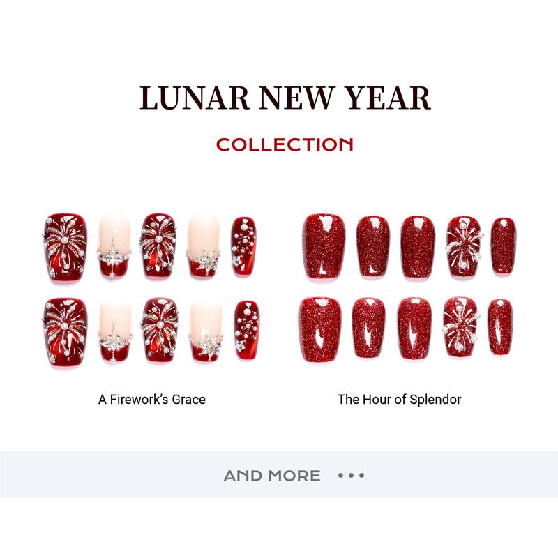 U1 Nails Lunar New Year Collection Handmade Medium Square Press on Nails for Festive Everyday Wear
