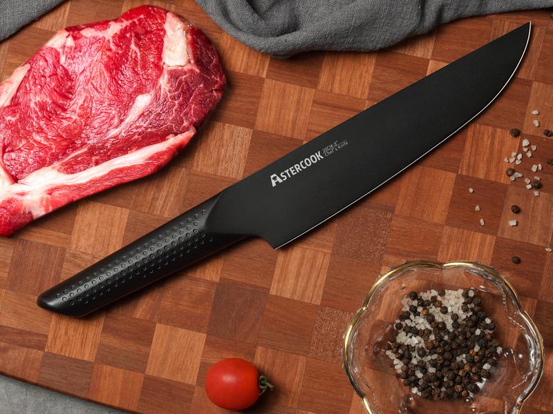 Astercook 15 PCS Kitchen Knife Set - Chef Knife Set with Non-Stick Stainless Steel and Ergonomic Wood Handle - Kitchen Knives, Block Knife Block Wooden