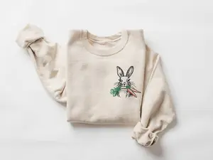 Embroidered Easter Day Sweatshirt, Embroidered Rabbit Sweatshirt, Embroidered Easter Bunny Shirt, Easter Shirt, Cute Bunny Sweatshirt