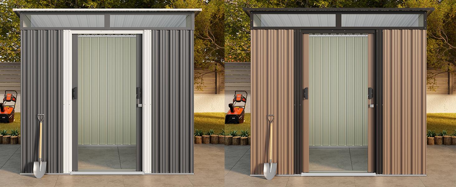 Gizoon 6'x4' Outdoor Storage Shed Metal Garden Shed with Sliding Lockable Doors, Versatile Tool Bike Shed with Transparent Panel Windows, Outdoor Storage Clearance for Backyard, Patio, Dark Gray