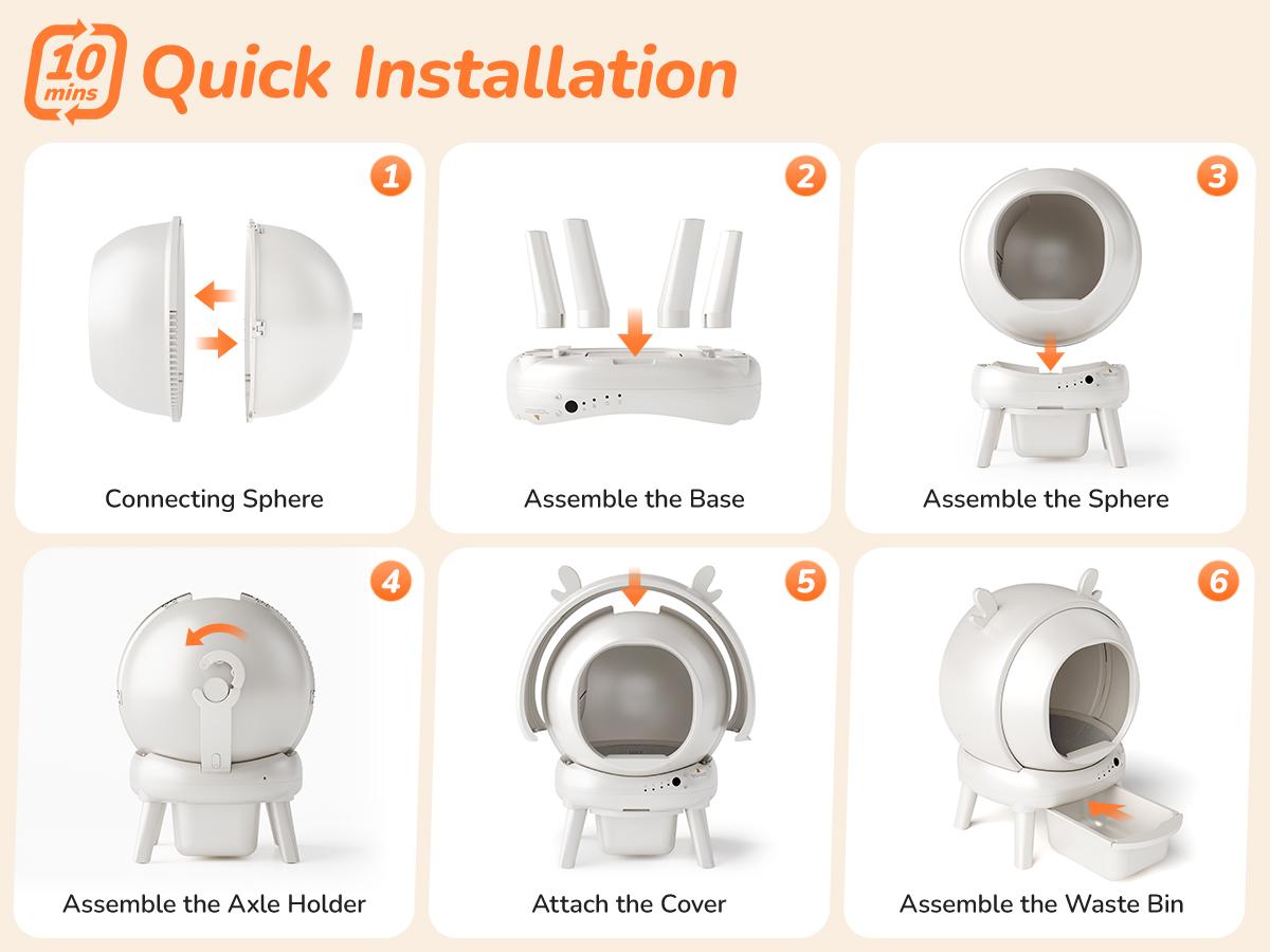 Furrykiddy Automatic Self Cleaning Litter Box, Cat Litter Box with APP Control, 65L Globe & Dual Safety Sensors, Robot Litter Box, 1 Roll Garbage Bags and Litter Mat, <35DB, for Multiple Cats Furrykiddy Automatic Self Cleaning Litter Box, Cat Litter Box with APP Control, 65L Globe & Dual Safety Sensors, Robot Litter Box, 1 Roll Garbage Bags and Litter Mat, <35DB, for Multiple Cats