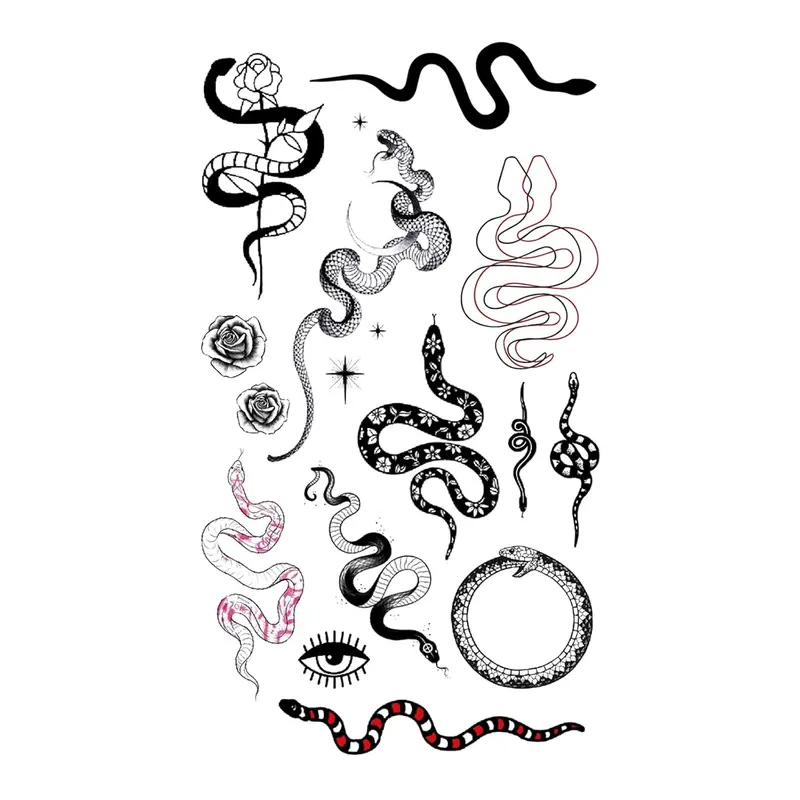 2 Pack Black Snake Temporary Tattoos Waterproof Realistic Snake Design Tattoo Stickers Long Lasting Body Art for Women and Men