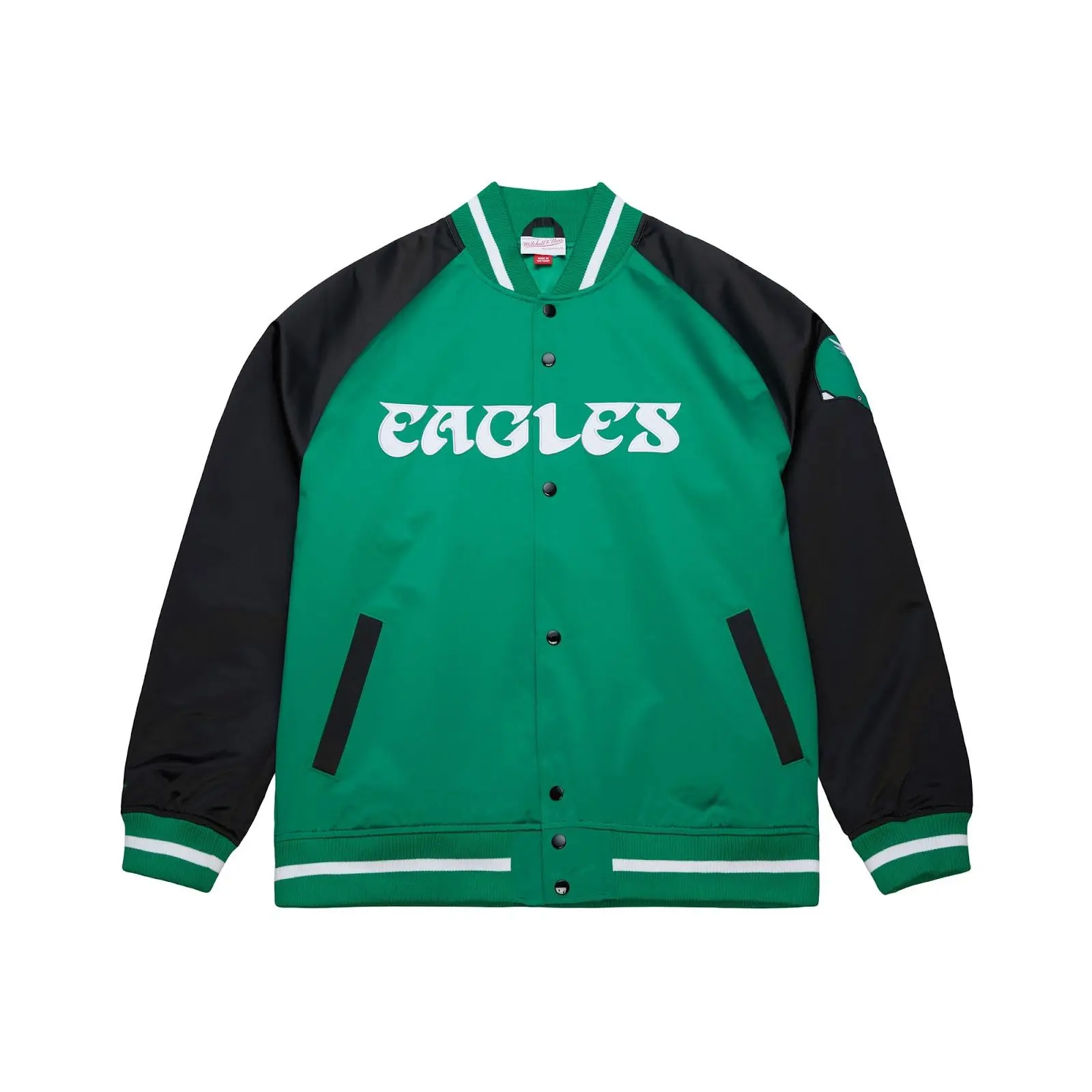 Mitchell & Ness Men's Regular Kelly Green Philadelphia Eagles Graphic Print Playmaker Vintage Lightweight Satin Full-Snap Jacket, Casual Wear