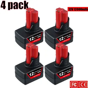 4-Pack 12V 12.0Ah M12 Battery Compatible for Milwaukee M12 Replacement Battery  with 48-11-2401 48-11-2412 48-11-2411 48-11-2420 48-11-2410 48-11-2440 48-11-2402 Cordless PowerTools