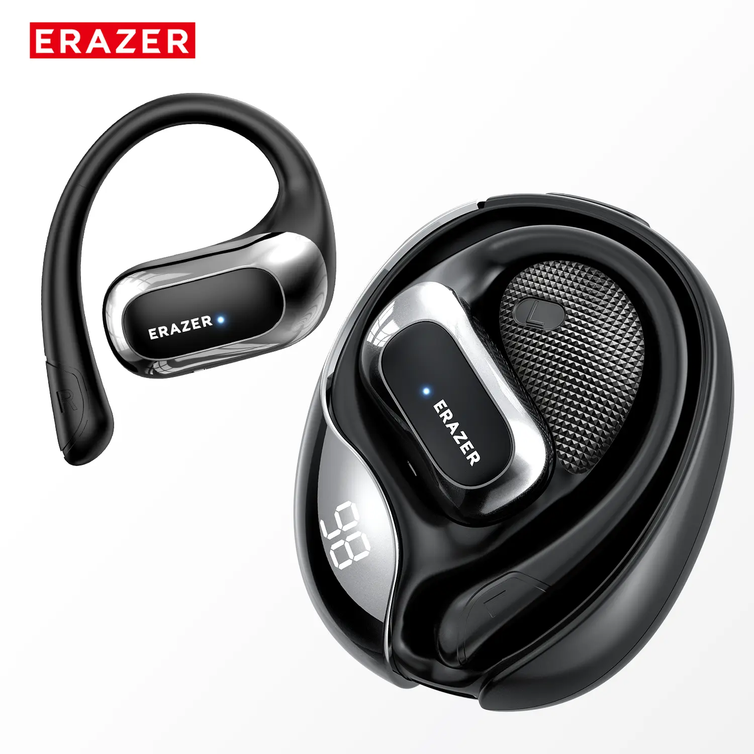 ERAZER X5 Open-Ear OWS Audio Electronic Earbuds - Ear Hook Design, Smart Wireless Headset, Sports Wireless Earbuds, HD Mic, Power Digital Display, 24H Playtime, Bluetooth 5.4, Low Latency for Gaming, Hands Free, Wireless Earbuds Headset