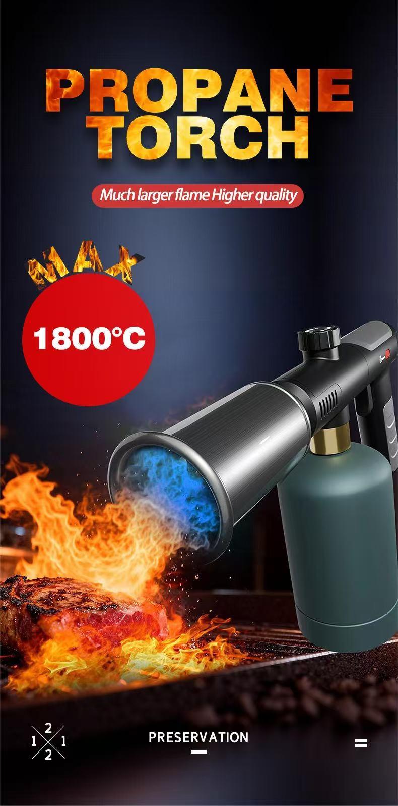 Propane Torch Igniter,3272°F Flame Thrower Gun with Adjustable Flame & Safety Lock, Powerful Grill & Cooking Blow Torch for Searing Steak, Sous Vide, BBQ And DIY (Tank Not Included)