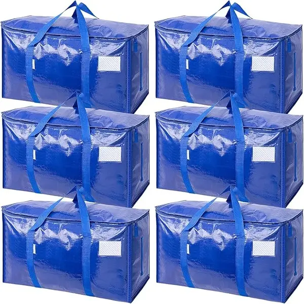 6 Pack Large Moving Bags for Moving House – Extra Large Heavy Duty Storage Bags with Zipper Closure and Reinforced Handles, Reusable Packing Bags for Clothes, Blankets, Bedding and Home Organization