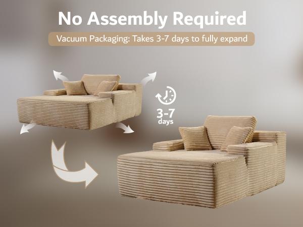 【2 Packages Shipping】Ovios 49" W Boneless Chaise Lounge and 59" W Oversized Round Sofa Bed - Sectional Sofa Set with Flexible Configuration, Plush Corduroy Fabric,No Assembly Required, 5 Pillows included
