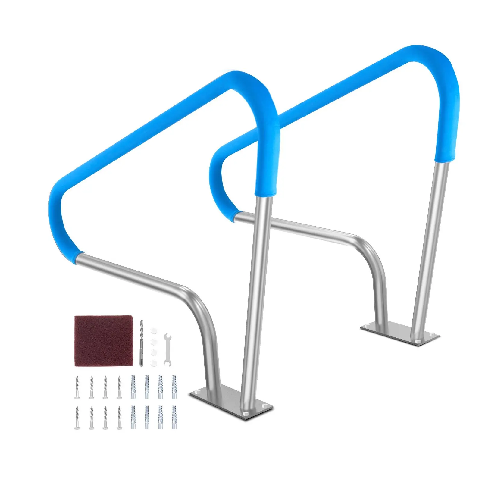 【SummerFinds】VEVOR Pool Handrail,  2 PCS 48x36in Pool Railing, Stainless Steel with Base Plate for Indoor/Outdoor Pools,Swimming Pool Safety Railing for Decks,Rust-Proof Grab Bar w/ Grip Cover&Accessories for Spas