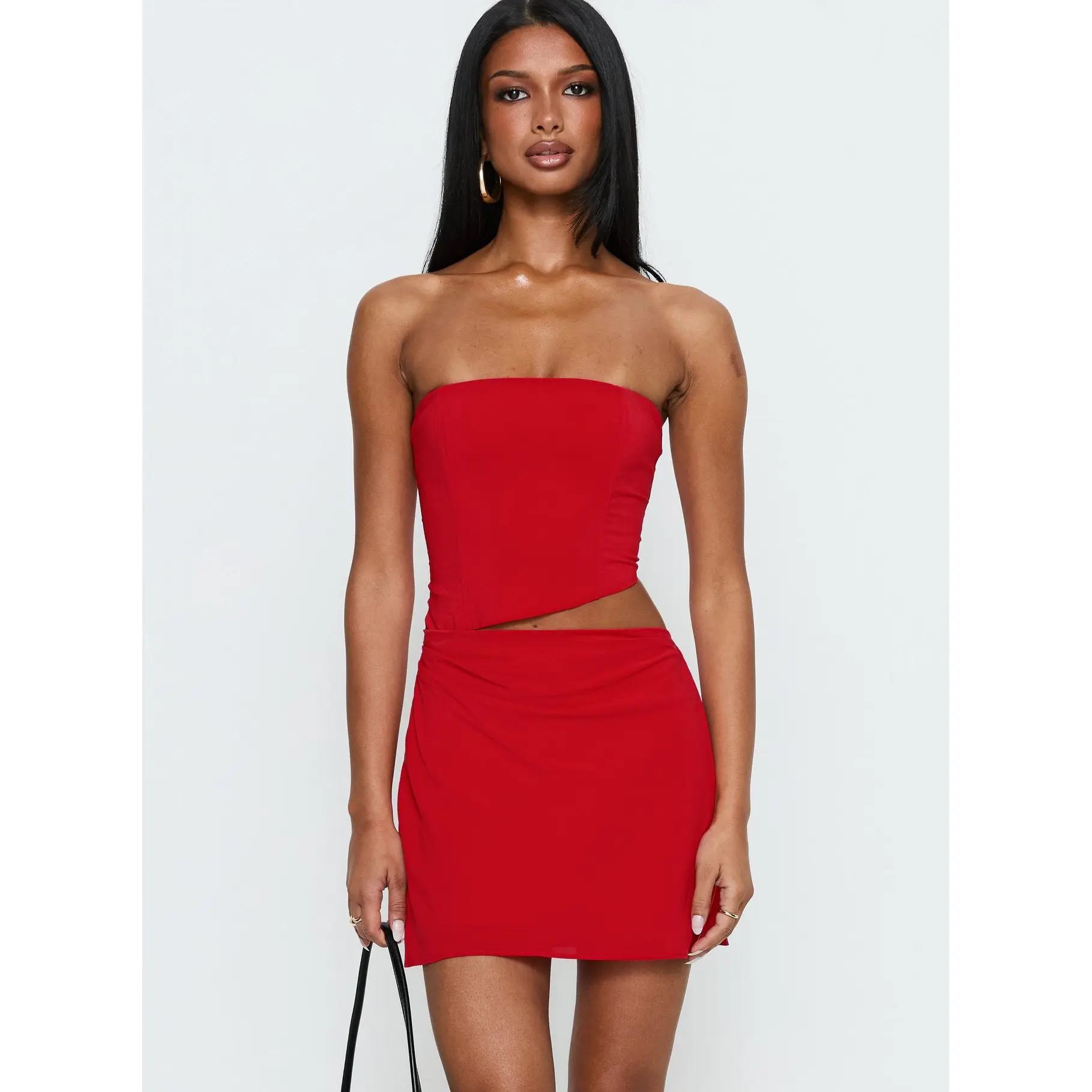 Jasira Strapless Drape Mini Dress Bold Red