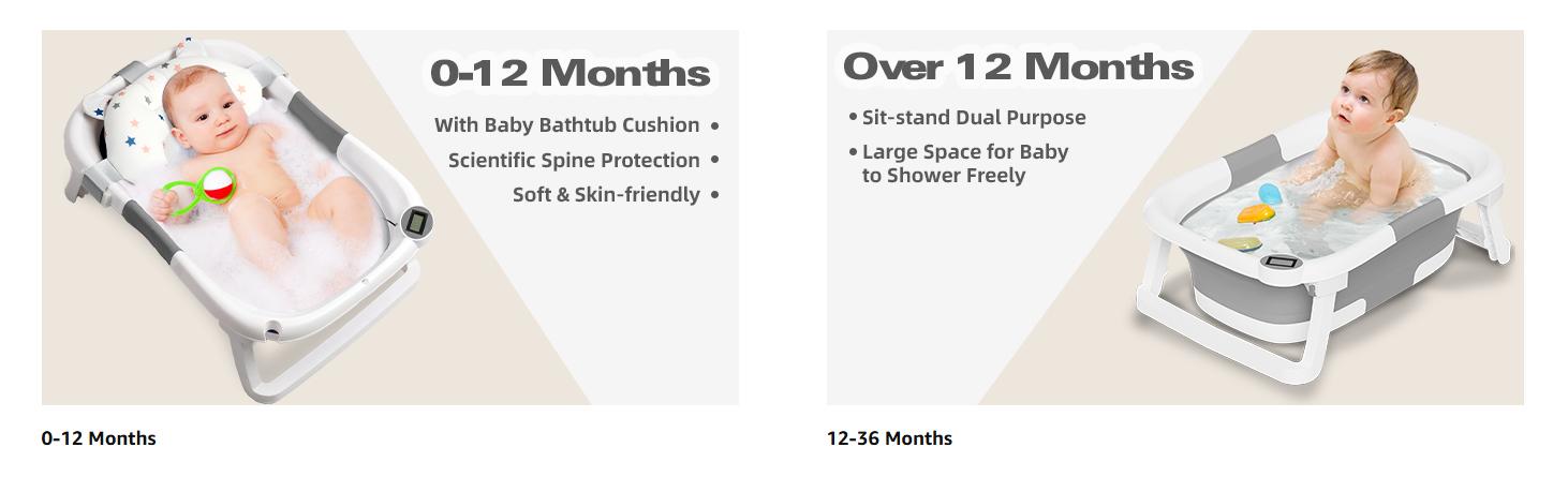 Collapsible Baby Bathtub with Real-time Temp Monitor + Floating Cushion, Foldable Baby Bath Tub Set - Perfect Portable Travel Baby Tub Cute Care Collapsible Baby Bathtub with Real-time Temp Monitor + Floating Cushion, Foldable Baby Bath Tub Set - Perfect Portable Travel Baby Tub Cute Care