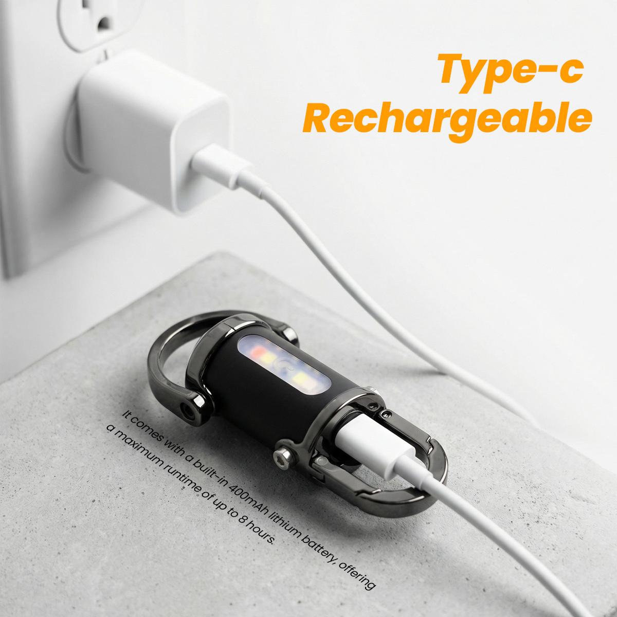 Mini LED Flashlight Strong Light Portable USB-C Rechargeable Keychain Light with Strobe SOS for Camping Hiking Work Travel Outdoor Fun Multifunctional Ultra-Bright