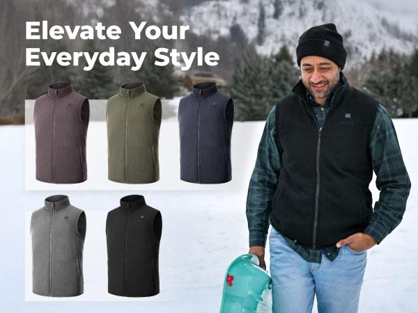 ororo Men's Fleece Heated Vest with Battery Pack, Menswear Tops Underwear, Winter Warm Layer Casual Black