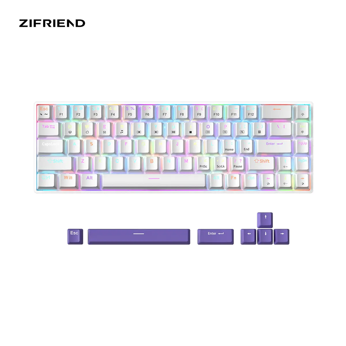 FURYCUBE x ZIFRIEND TK68 Ergonomic 60% Mini Gaming Keyboard, 68-Keys Layout, Hot-Swappable Mint Switch, RGB Backlit, Type-C Wired, Full Key Anti-Ghosting, PC Accessories for Office/PC, Compatible with Windows & Mac (Back to School)