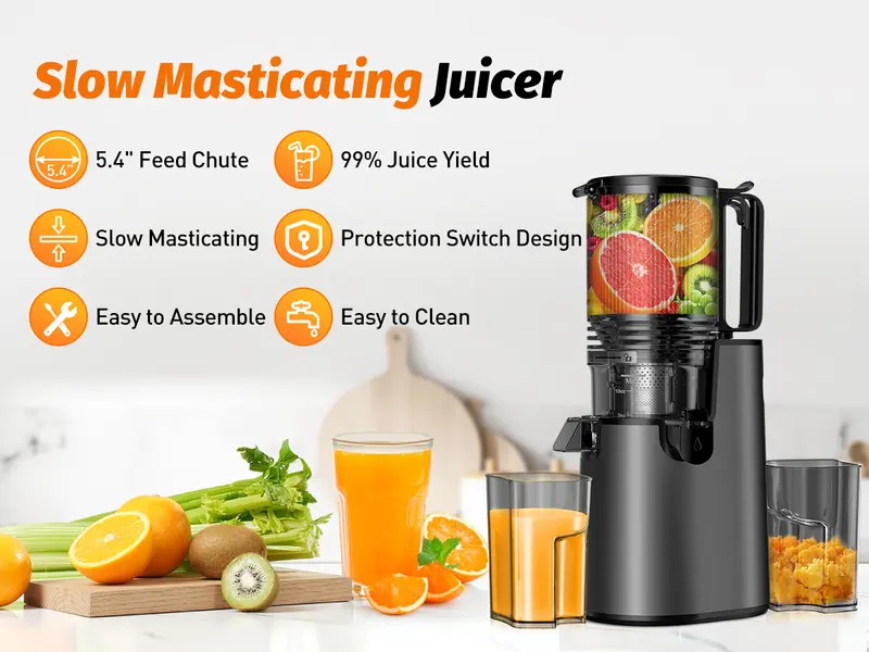LQZ 350W Cold Press Juicer - Slow Masticating, 5.4 Inch Feed Chute, High Juice Yield, Easy Clean, 55rpm Technology for Whole Fruits & Veggies,Whole Vertical Juicer#backtoschool#sohochic