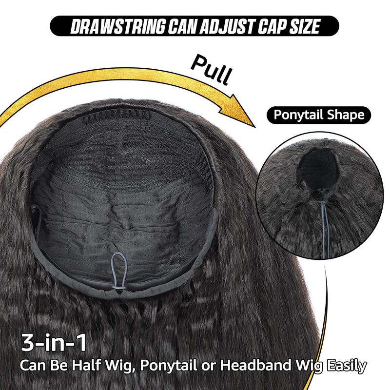 [NEW IN] OQ HAIR 250% Wear Go Half Wig Yaki Spiral Curls Invisible Hairline Glueless Human Hair Wig With Drawstring Seamless Flip Over No Lace Various Styles