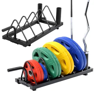 Yaheetech Horizontal Plate Rack , 4-Slot Storage Strength Fitness Rack Plate Holder Standard Plate with Handle and Wheels for Gym Equipment Organization