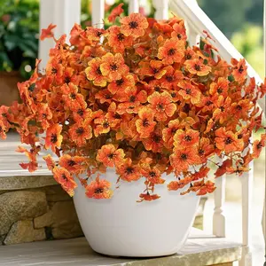 60 Bundles Artificial Flowers Orange Artificial Mums with Greenery and Decorative Fruit Accents, Outdoor Plastic Flowers for Porch Patio, Farmhouse Spring Summer Home Decor Ornaments