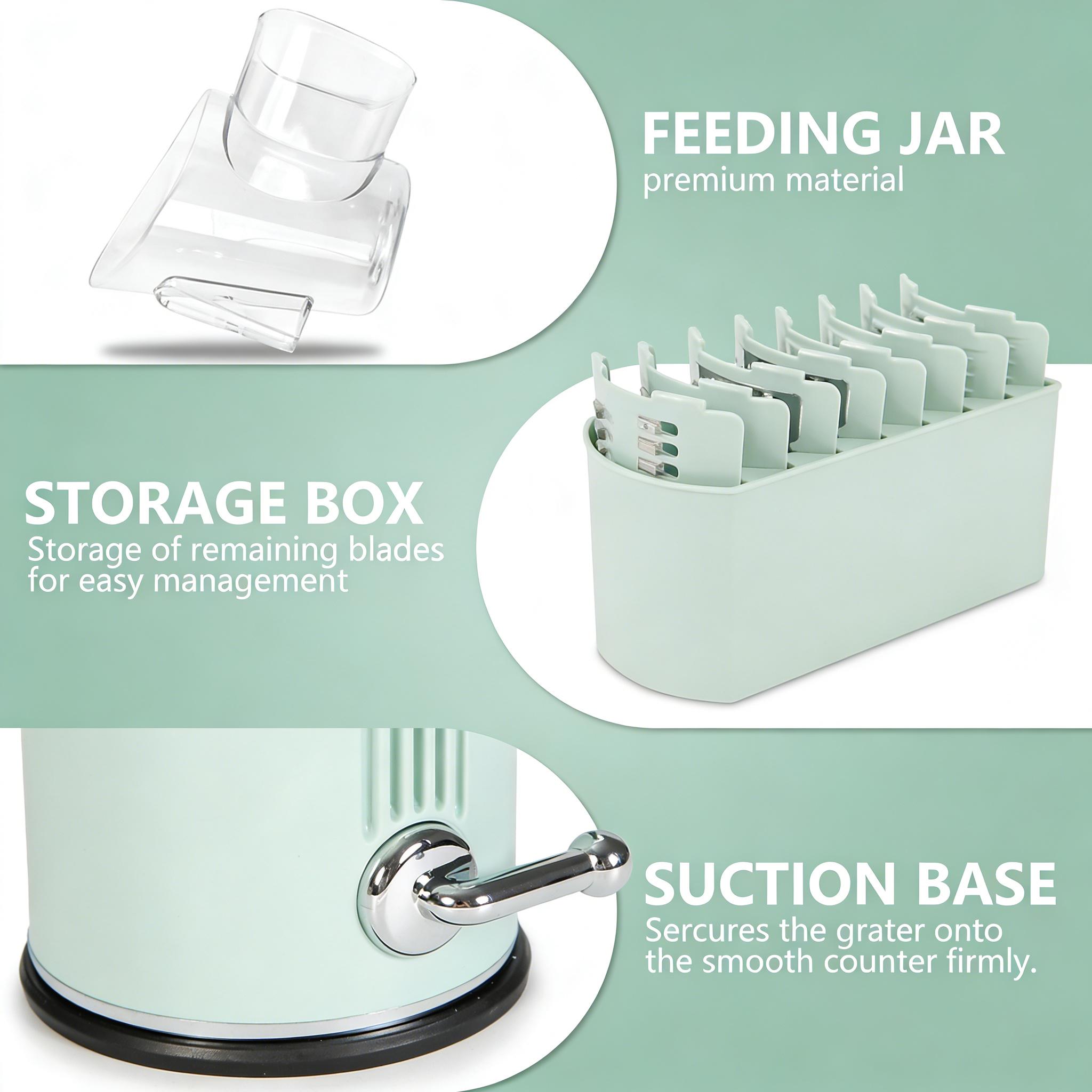 UFORU 5-in-1 Rotary Cheese Grater & Vegetable Chopper with Suction Base, 10 Stainless Blades & Safety Handle - for Cheese, Vegetables, Fruits & Shredding Chicken