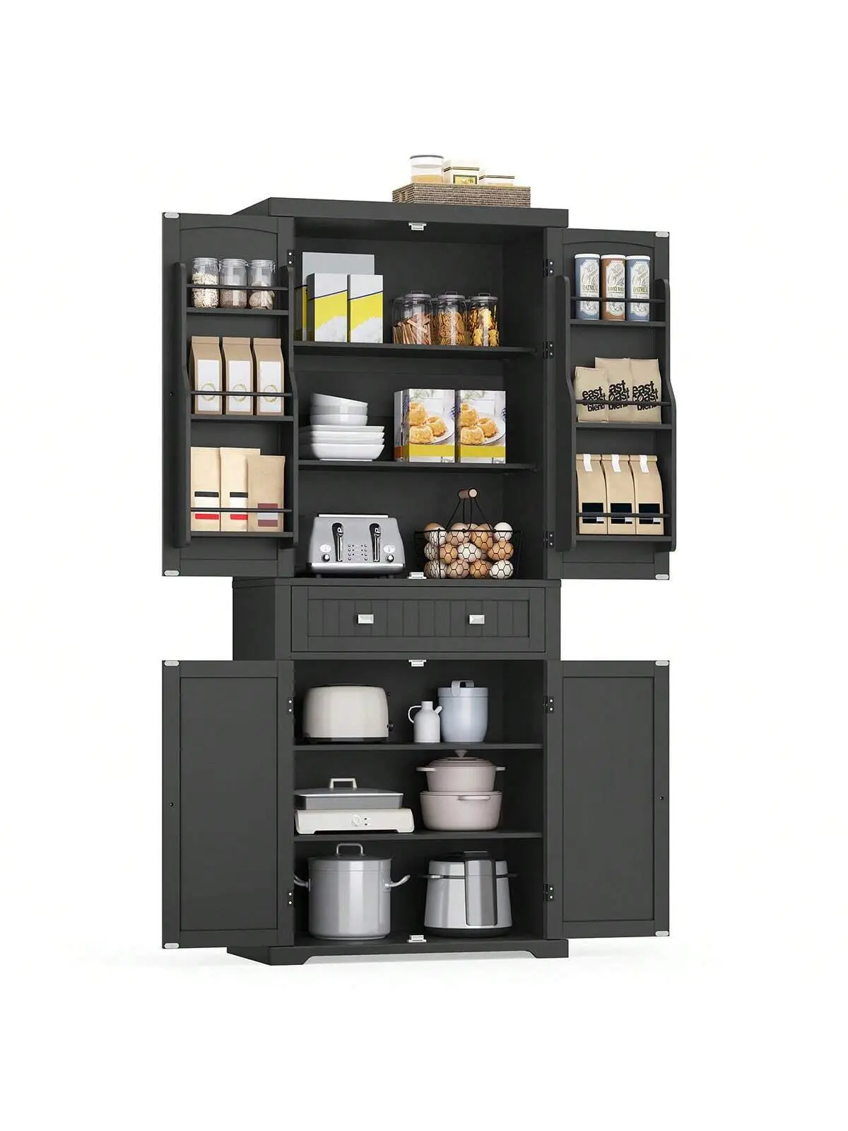 【Christmas Gift】Pantry Cabinet, Freestanding Tall Cupboard Storage Cabinet With A Drawer, 2 Cabinets, 4 Adjustable Shelves, 6 Door Shelves, Living Room, Kitchen,15.7 X 30 X 71.7 Inches Black
