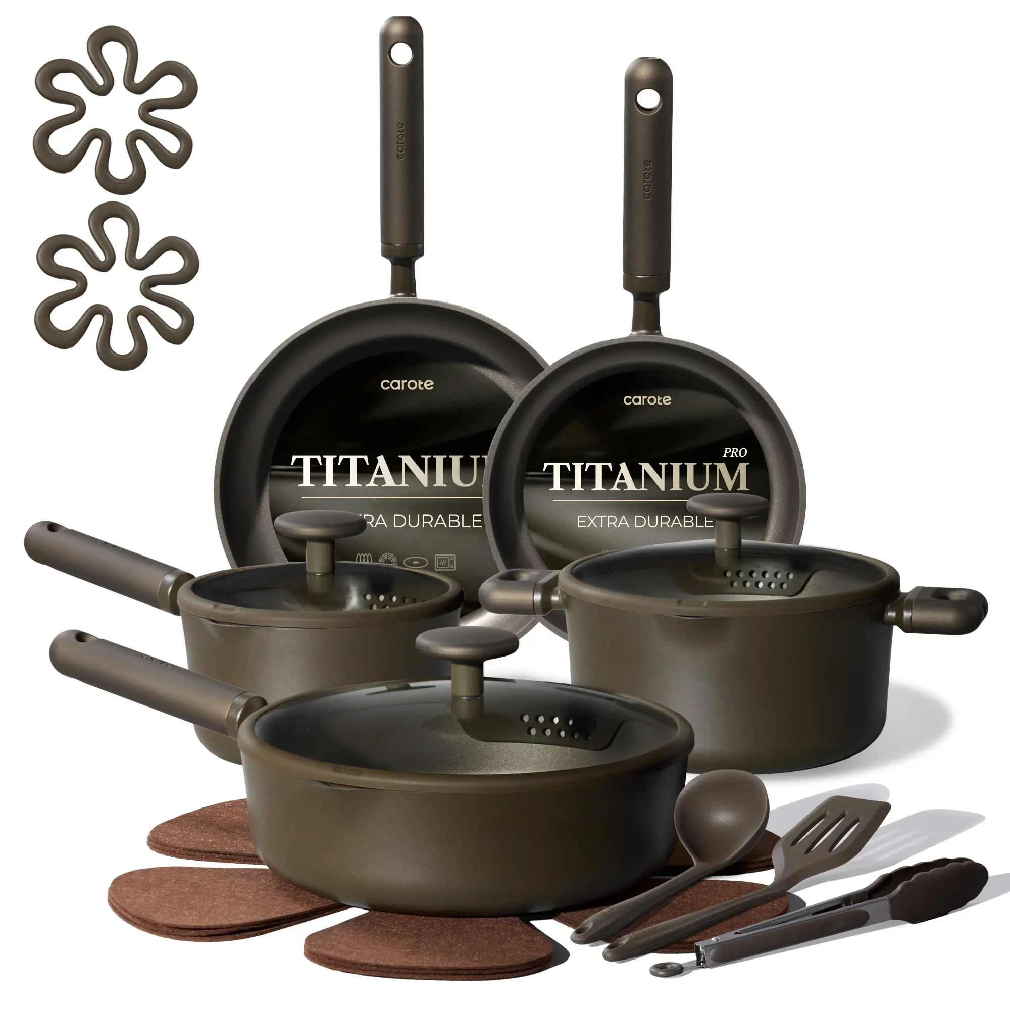 [Official] CAROTE Titanium 17pcs Fantigue Titanium Cookware Set Pots and Pans Set Nonstick, All Stovetops Compatible