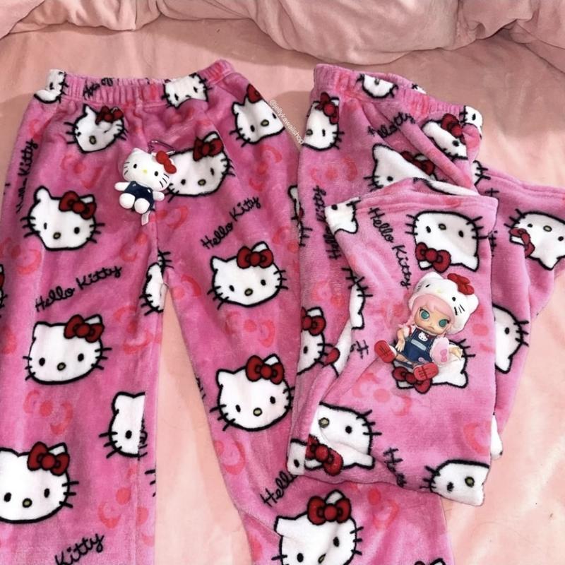 SANRIO Hello Kitty Comfy Pajama Pants - Size Need Two More - Cute Cozy Y2K Style - TikTok Approved Loungewear for Women - Perfect for Couples - Nightwear - Womenswear