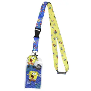 SpongeBob SquarePants Lanyard Breakaway ID Badge Holder With Character Rubber Charm and Collectible Sticker
