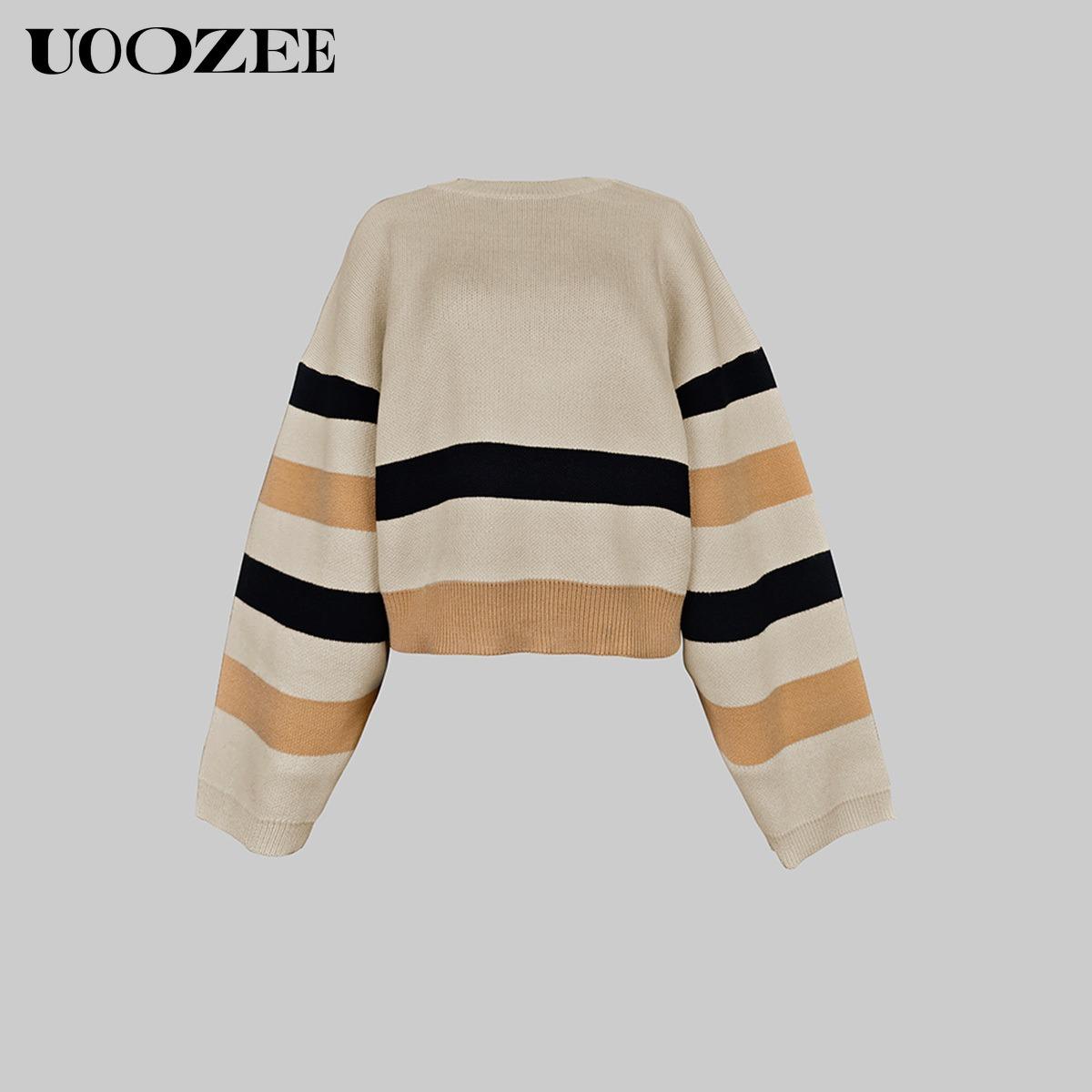 UOOZEE Loose Striped Round-Neck Pullovers Sweater Tops & Loose Wide Leg Striped Casual Pants Set Viscose Nylon Knitting Women's Clothing Suits Long Sleeve(The bottom is a bit small. It is recommended to choose one size larger)