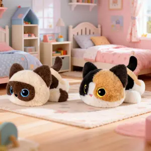 Cute Pouncing Kitten Plush Toy, Tabby Cat Figurine, Siamese Cat Stuffed Animal, Gift for Girls, Gift for Children