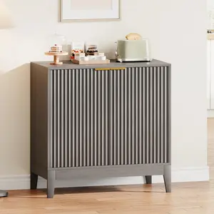 Garvee 31.5 in Fluted Cabinet with Storage, 2 Doors Sideboard Buffet Cabinet, Modern Accent Credenza with Adjustable Shelf and Wood Legs for Living Room, Dining Room, Kitchen, Entryway- Oak Gray